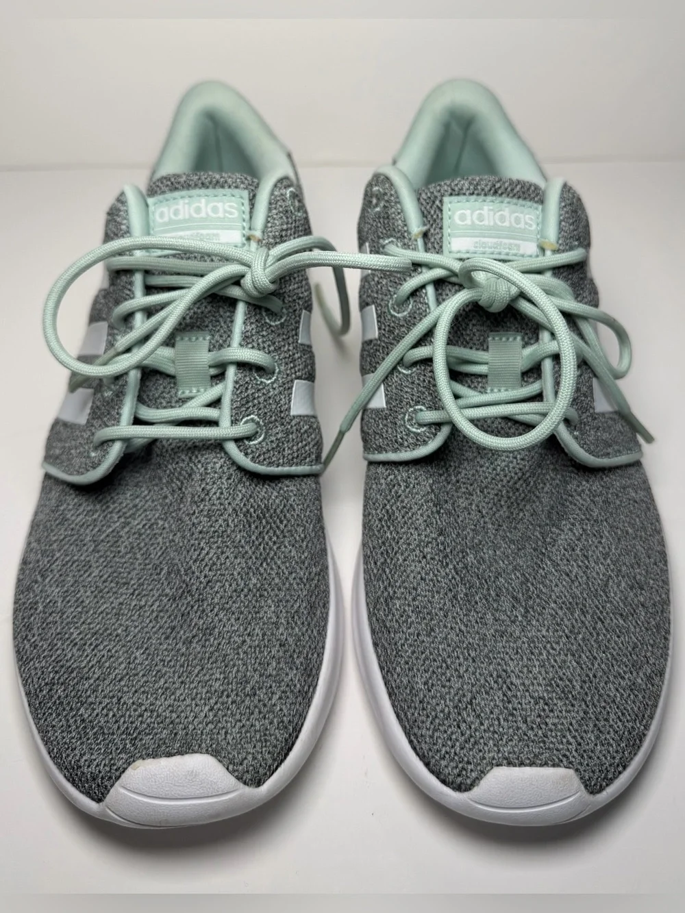 Adidas Womens 8.5 Cloudfoam QT Racer Sneakers Running Shoes Gray White Green